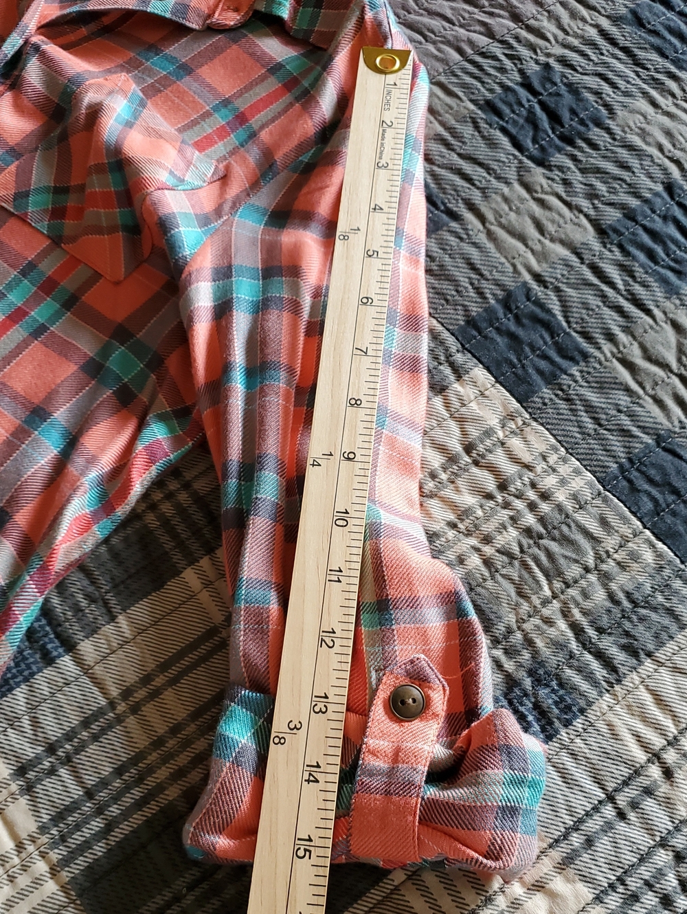 NWT Matilda Jane Noble Plaid Flannel Lace Tunic Top Coral Aqua Boho Blouse - Picture 13 of 16